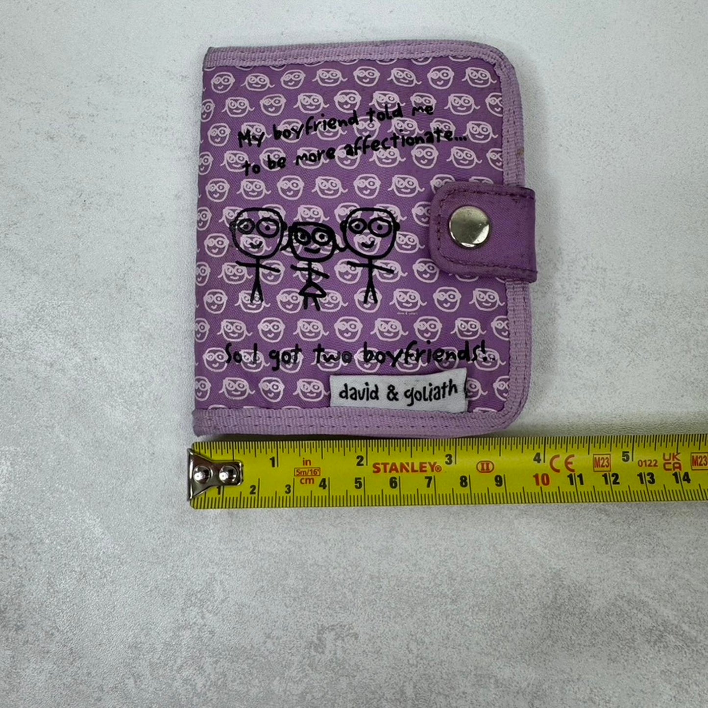 Y2K vintage David & Goliath wallet purse purple funny boyfriend slogan