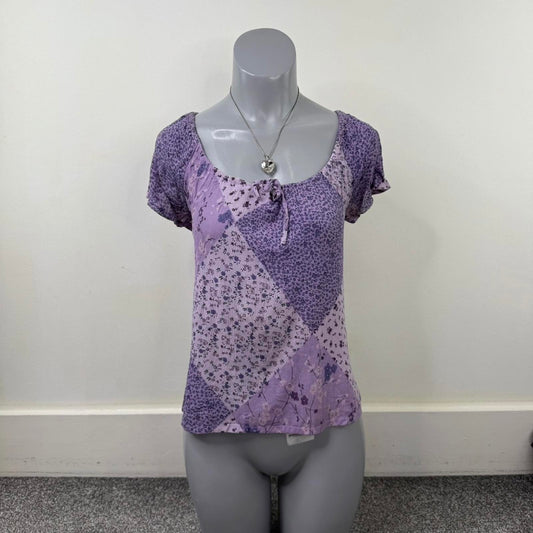 Y2K vintage floral short sleeve top bow patchwork floral ditsy milkmaid