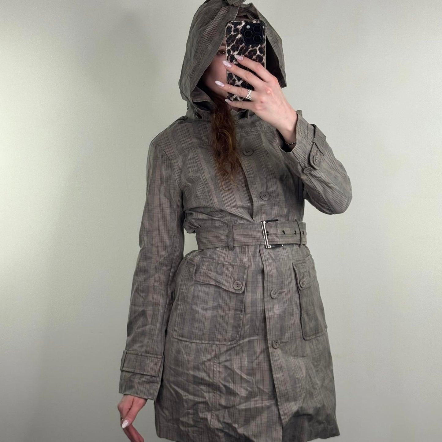 Y2K vintage Koan tartan trench jacket coat lightweight with belt/ hood archive