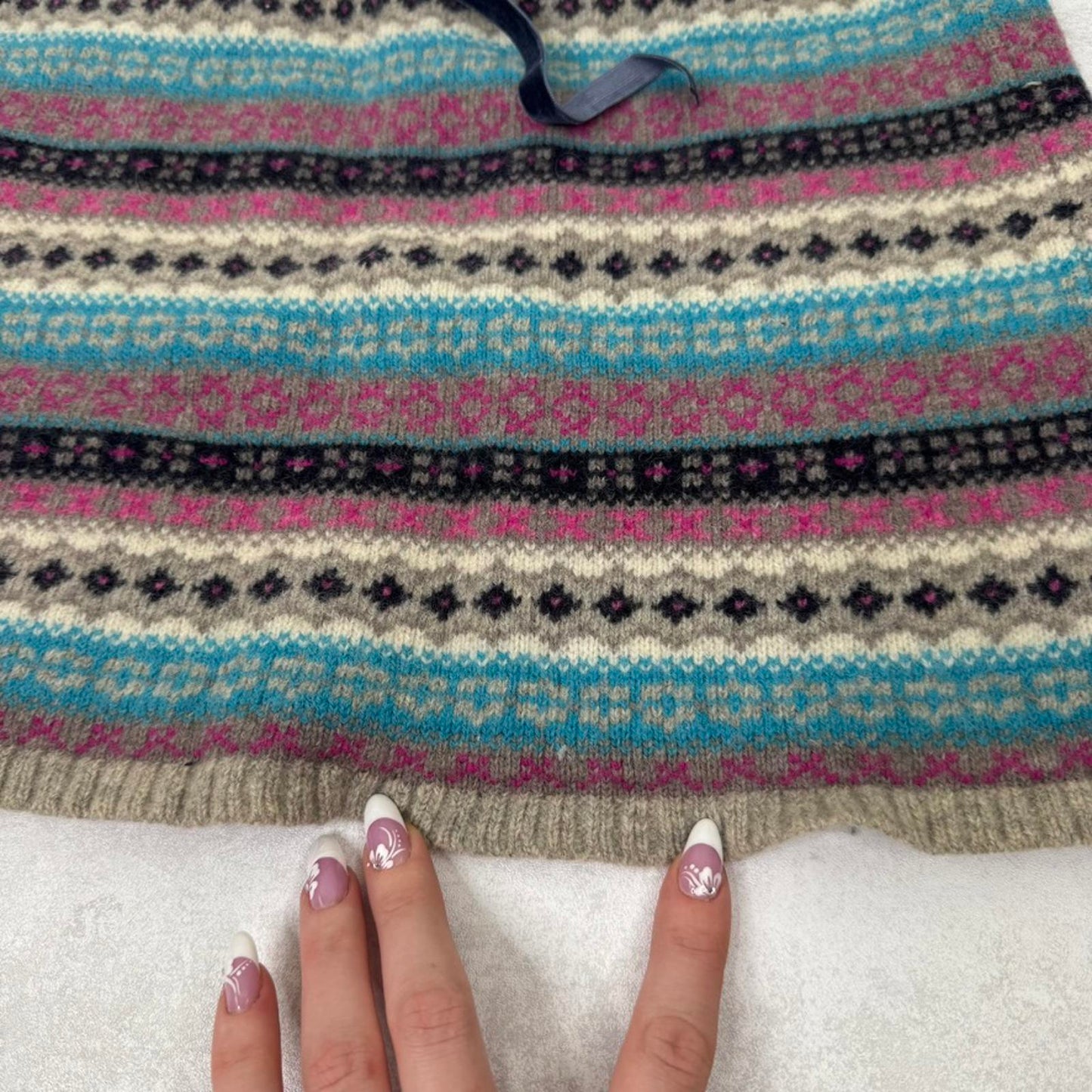Y2K vintage knit mini skirt pattern bow winter low rise short blue pink grey