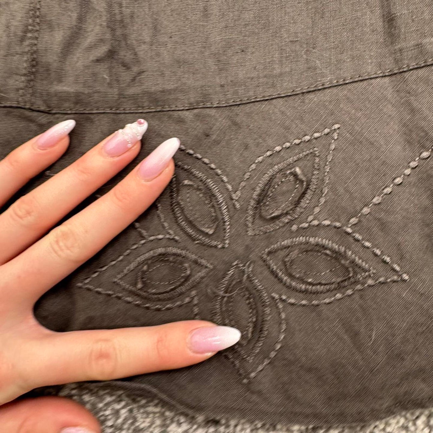 Y2K vintage Per Una 100% pure linen maxi skirt floral embroidered sequin a line