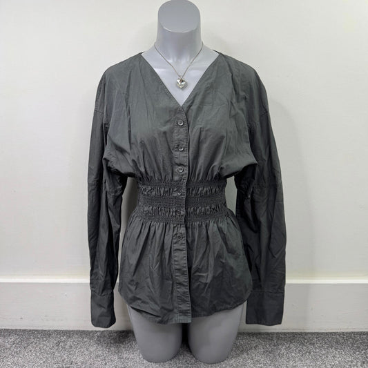 ARKET Smock Waist Poplin Blouse long sleeve shirt v neck button up RRP £69