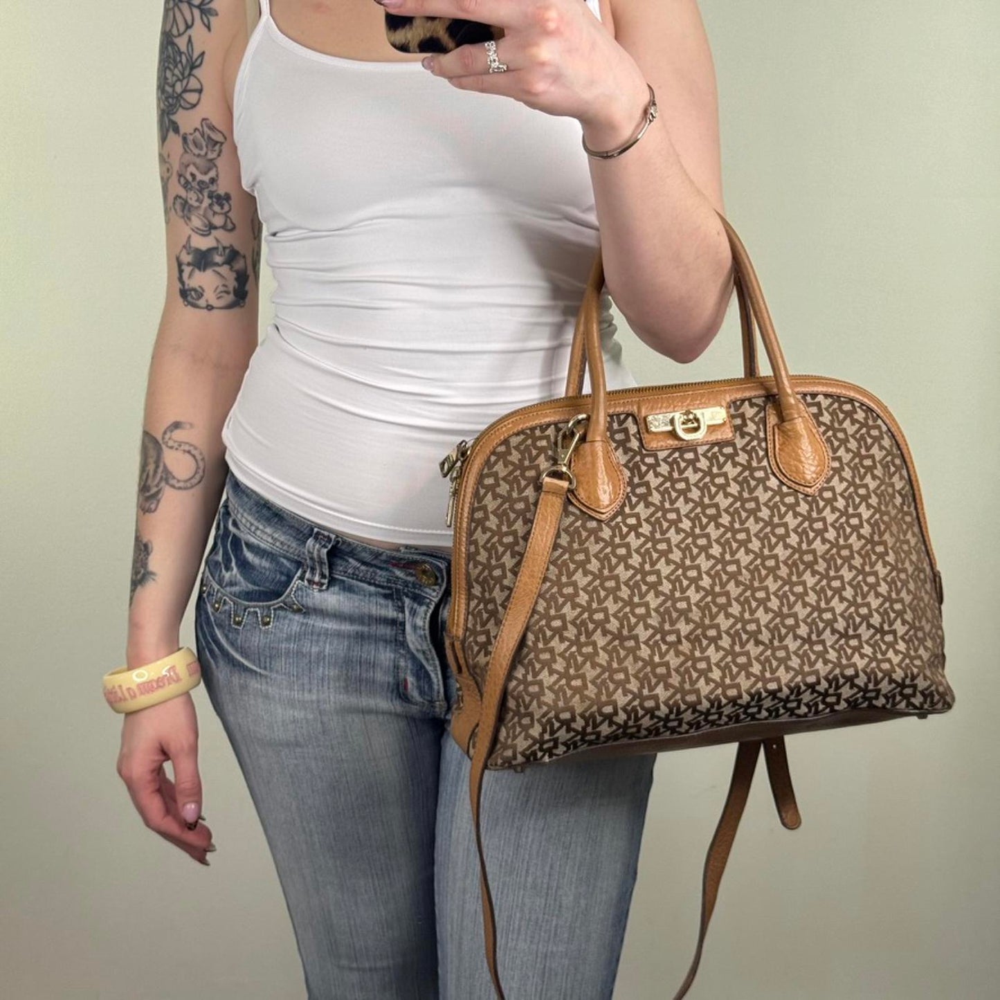 DKNY crossbody bag handbag canvas faux leather large