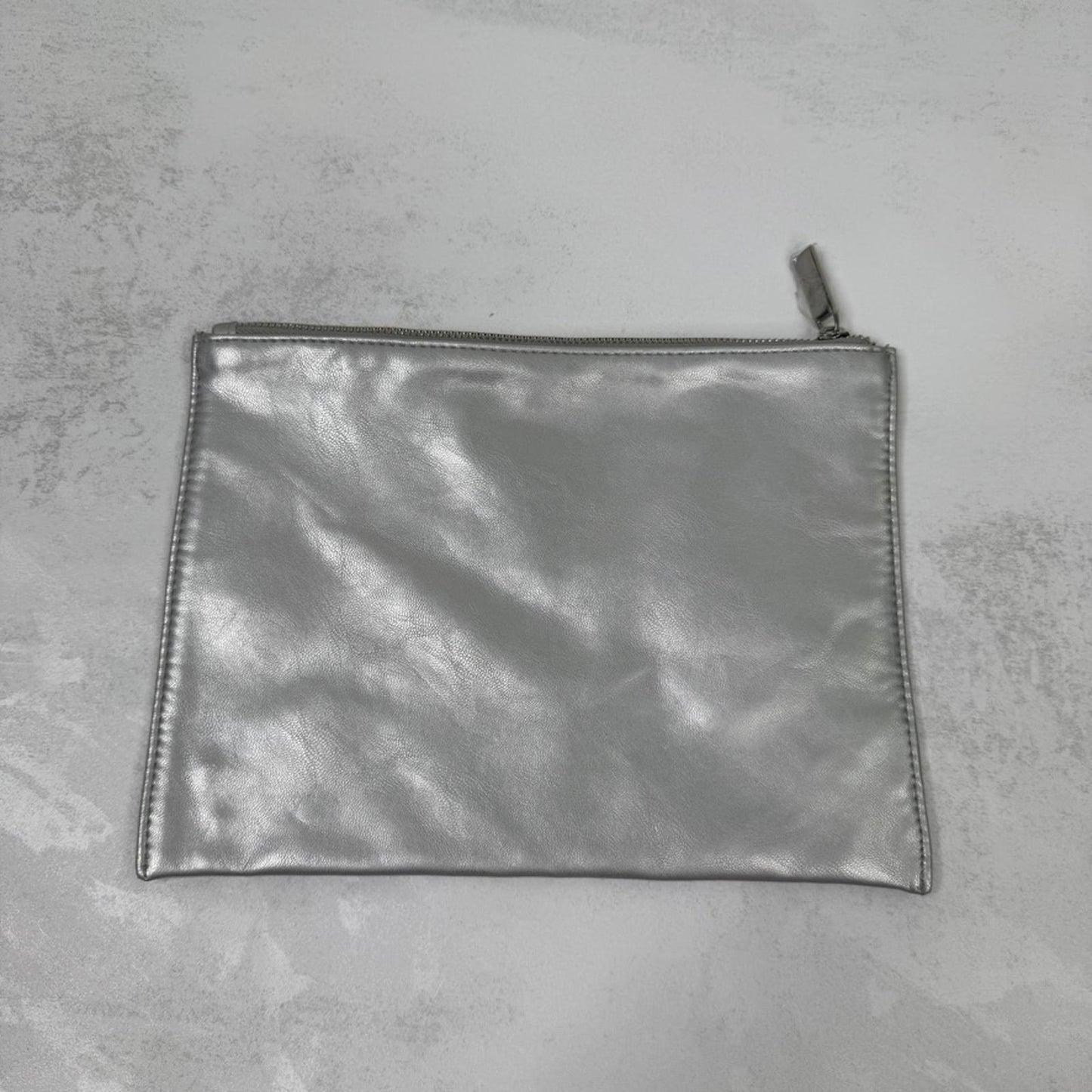 Mugler Parfums large cosmetic bag wash clutch silver grey star faux leather