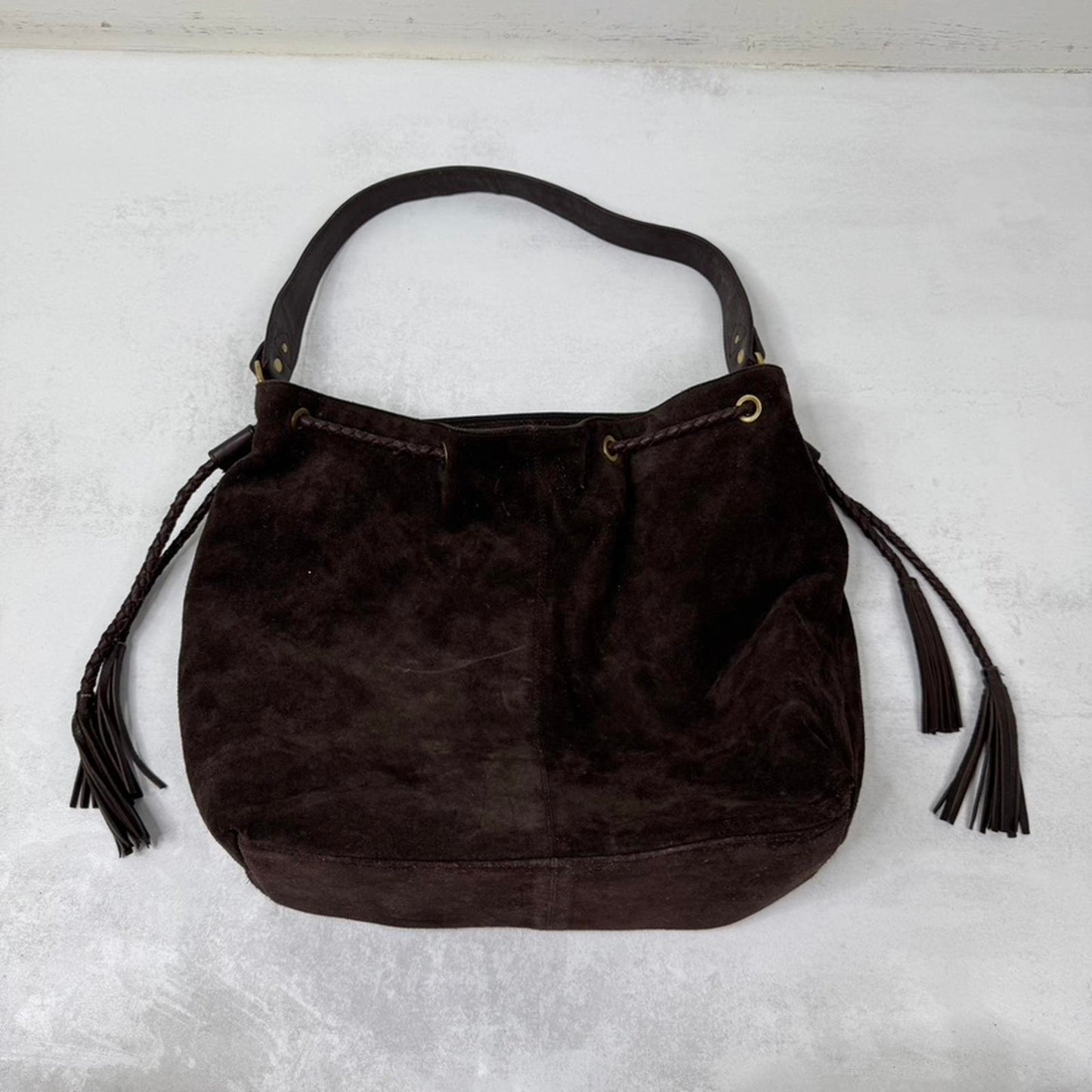 Y2K vintage genuine suede shoulder bag slouchy fringe