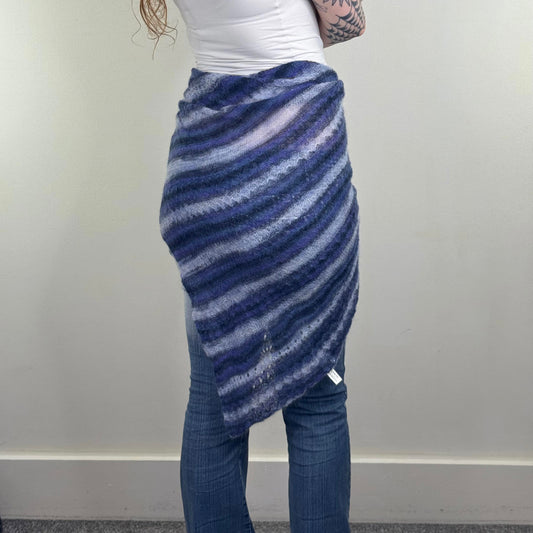 Y2K vintage mohair blend scarf sarong stripe multiway sheer light dark blue