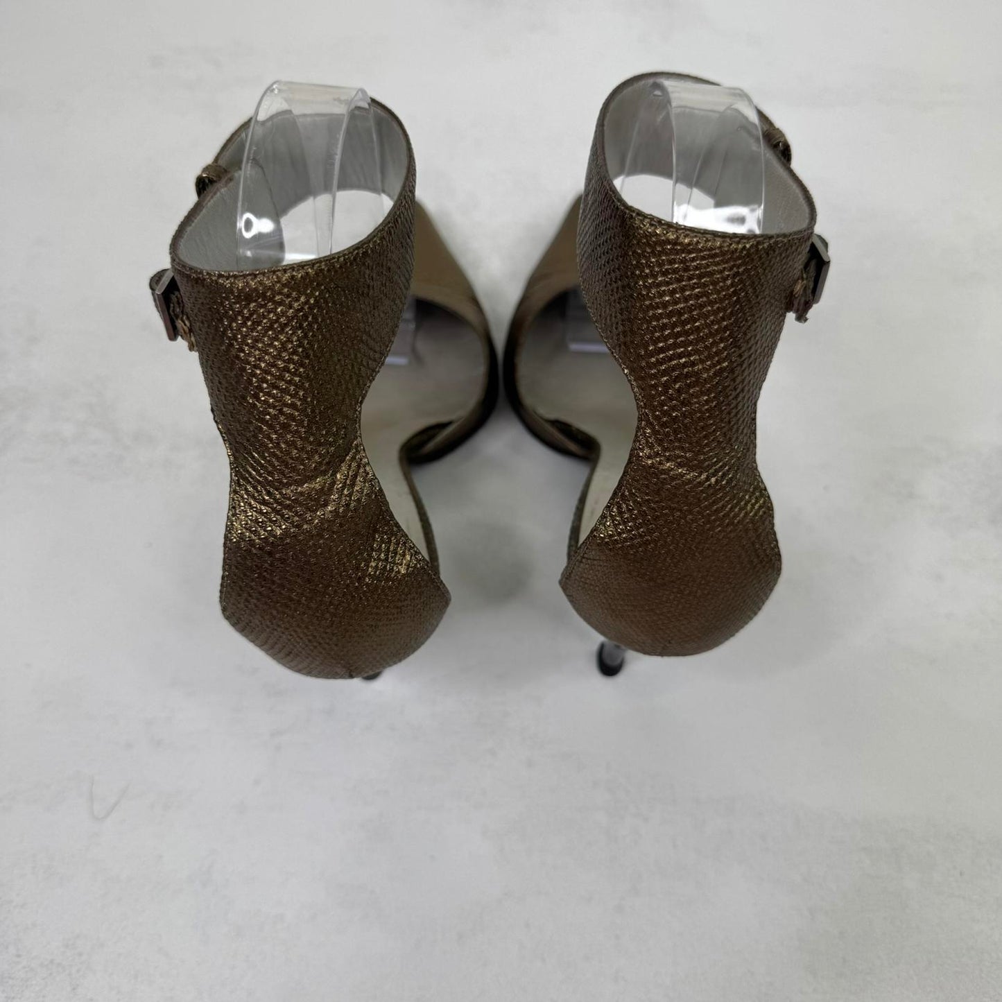 Y2K vintage Gucci by Tom Ford Gold Leather Heels with Ankle Strap Snake