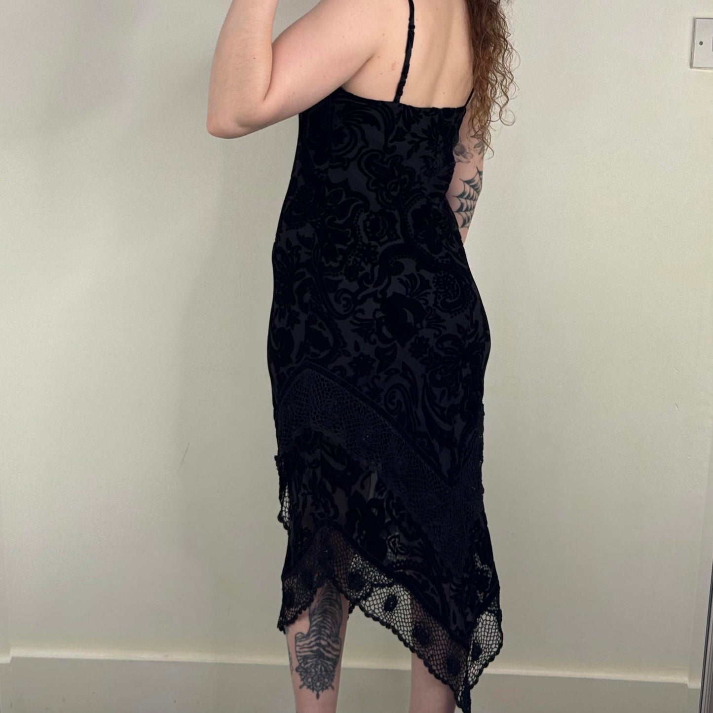 Y2K vintage Laura Ashley vintage maxi dress silk blend crochet hanky hem velvet