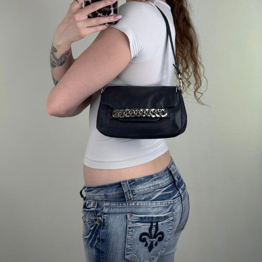 Calvin Klein faux leather mini shoulder bag micro buckle silver black