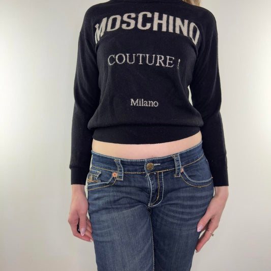 Moschino Couture! 100% wool jumper cropped graphic knitted knit sweater