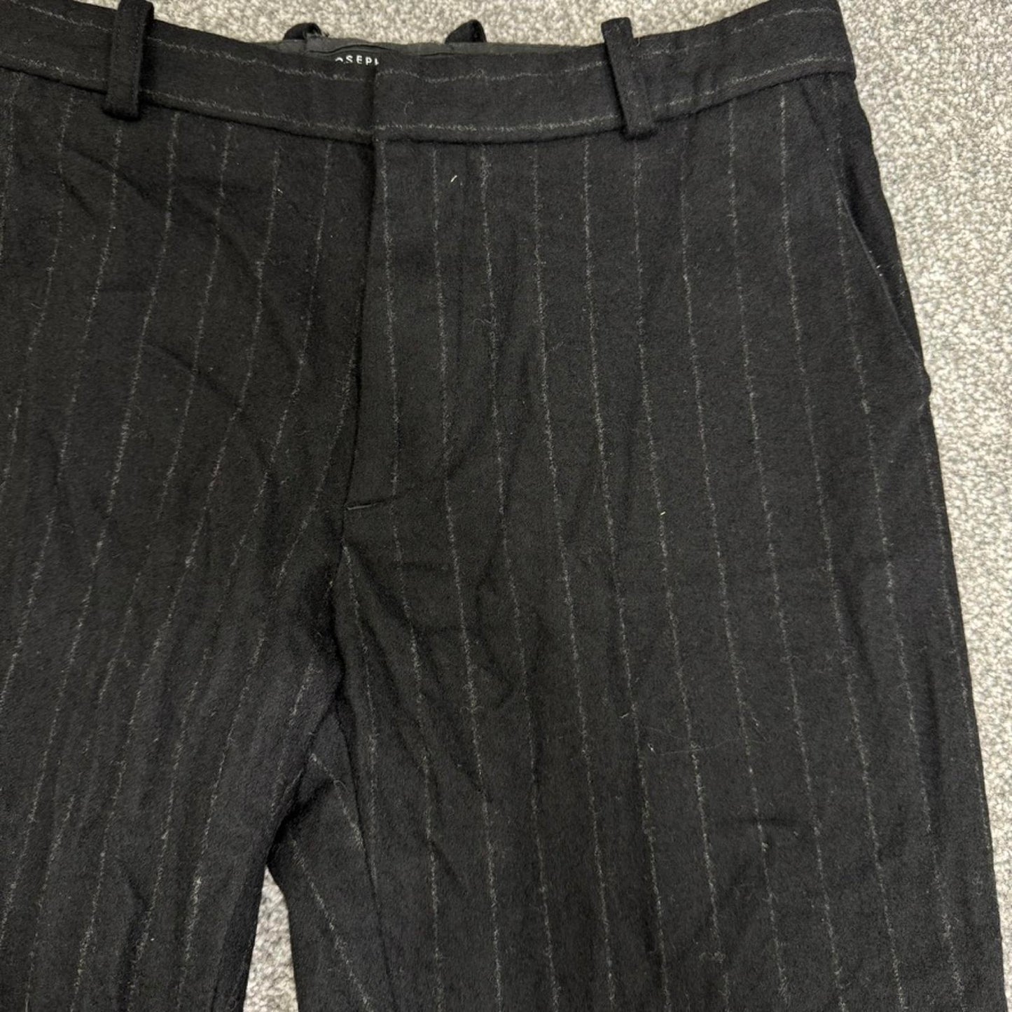 Joseph cashmere wool blend pinstripe bootcut trousers mid rise tailored formal