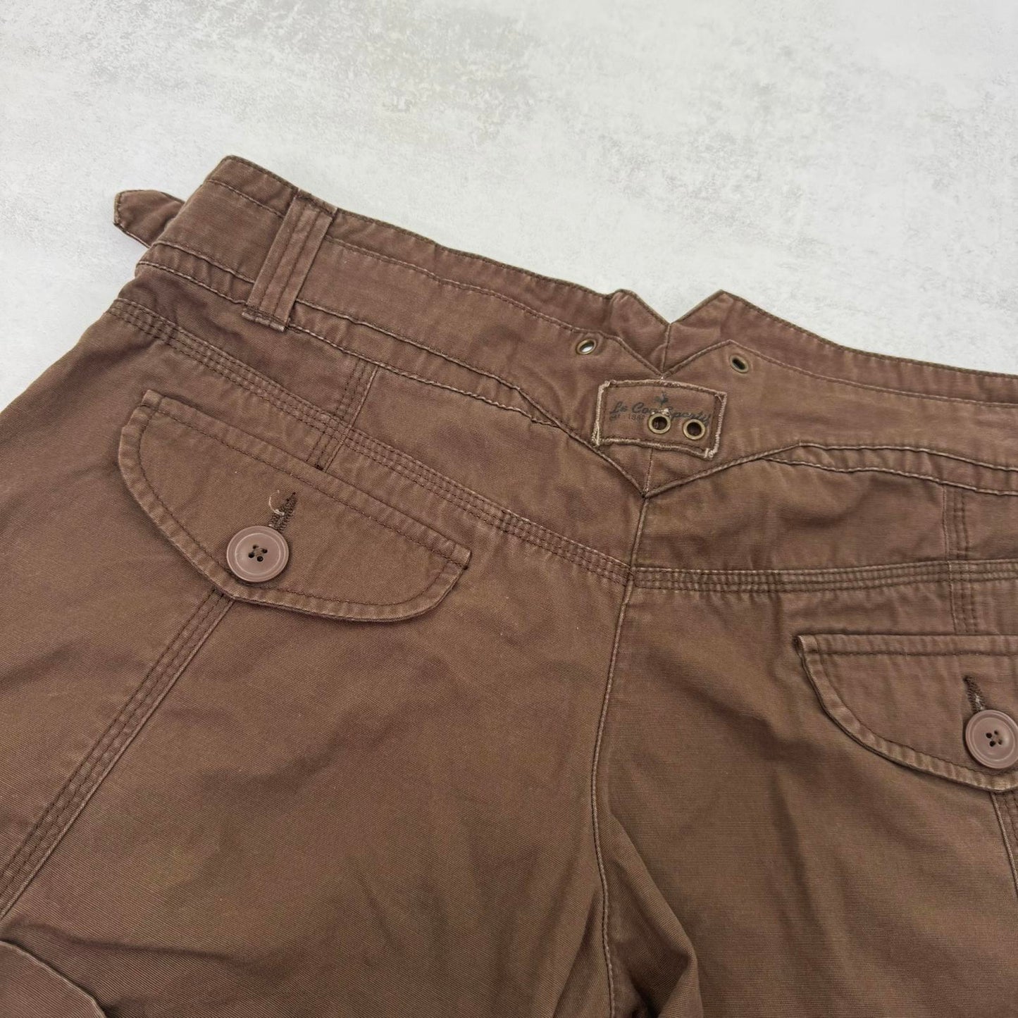 Y2K vintage low rise mini shorts chino buckle grommet turned up hem cargo pocket