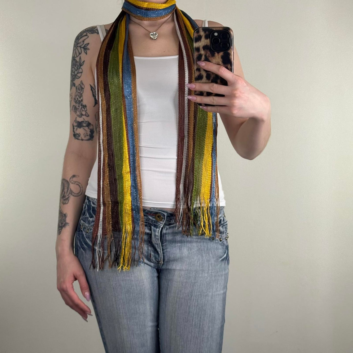 Y2K vintage sparkly scarf lightweight stripe fringe sheer glitter
