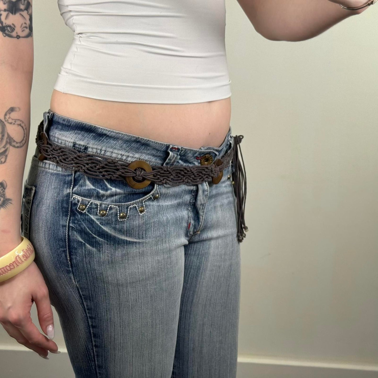 Y2K vintage braided belt woven pattern adjustable bow boho festival summmer