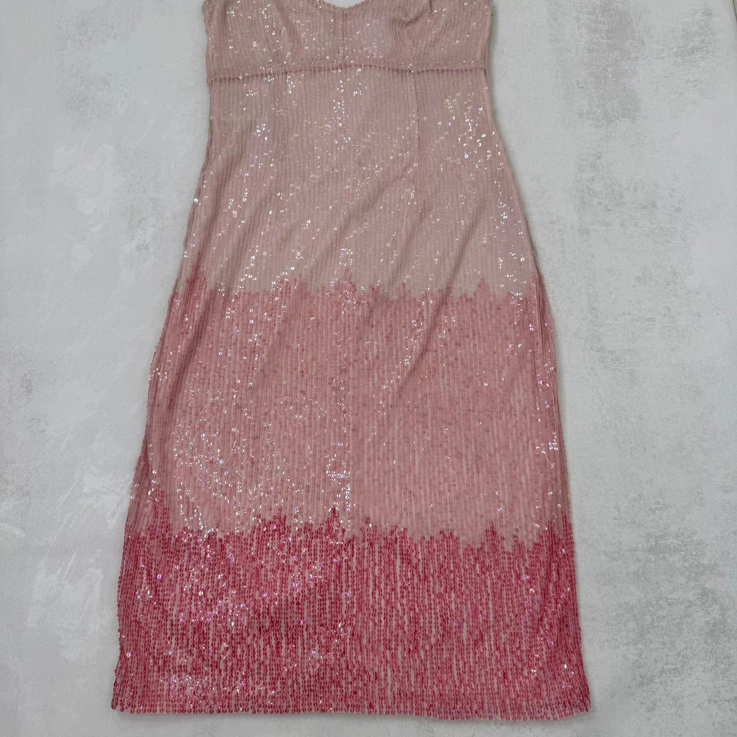 Y2K vintage Karen Millen sequin midi dress ombre pink fitted party evening