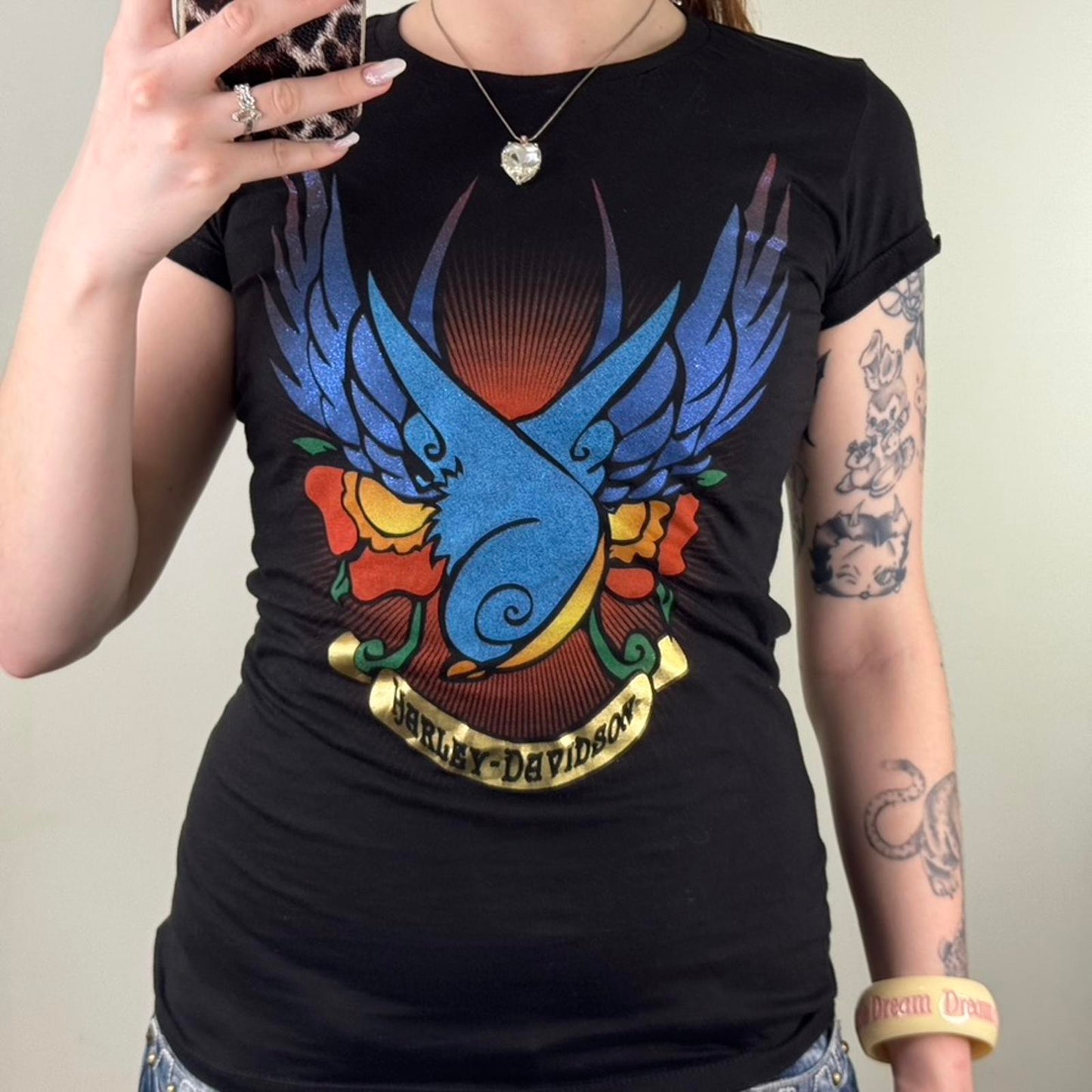 Y2K vintage Harley Davidson t-shirt short sleeve top bird graphic print