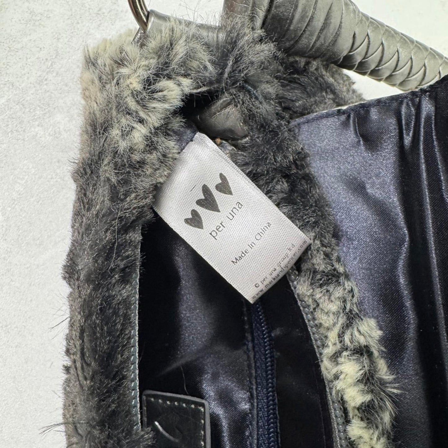 Y2K vintage Per Una shoulder small bag faux fur / leather metallic braided mini