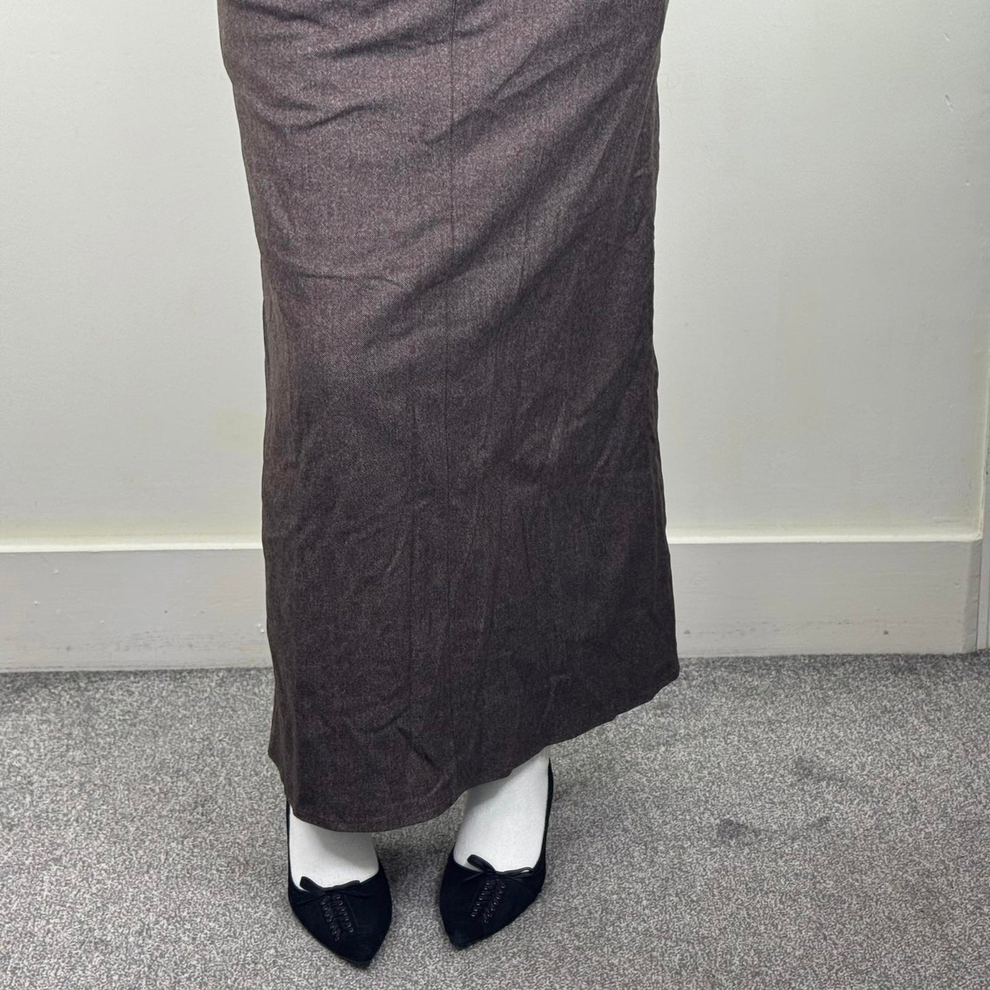 Y2K vintage Monsoon wool blend a line maxi skirt brown tweed pockets mid rise