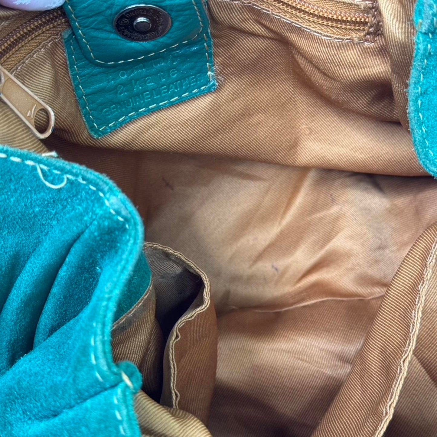 Y2K vintage genuine suede shoulder bag slouchy zipper green silver medium