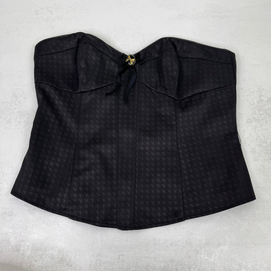 Y2K vintage houndstooth bustier top bow strapless fitted black gold