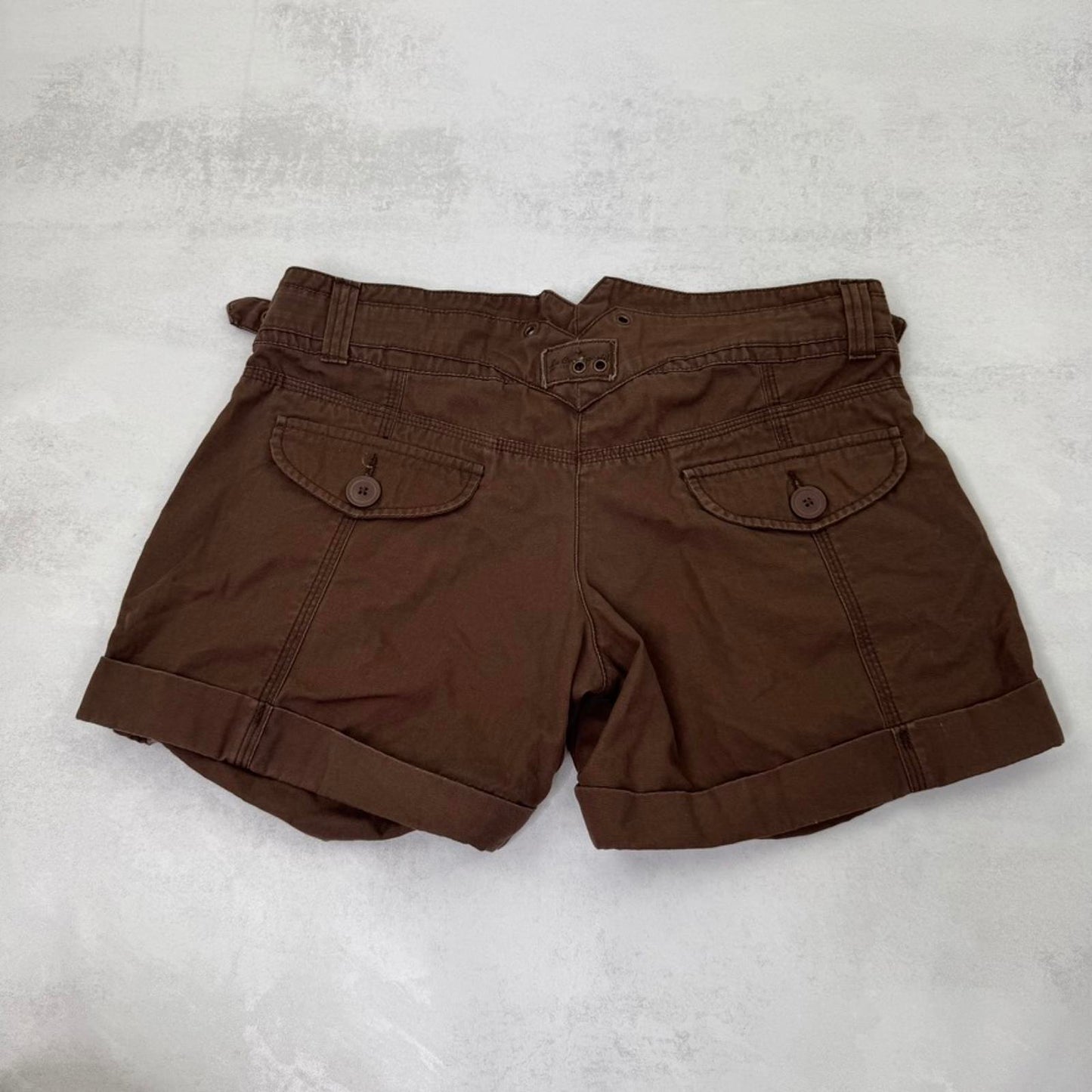 Y2K vintage low rise mini shorts chino buckle grommet turned up hem cargo pocket