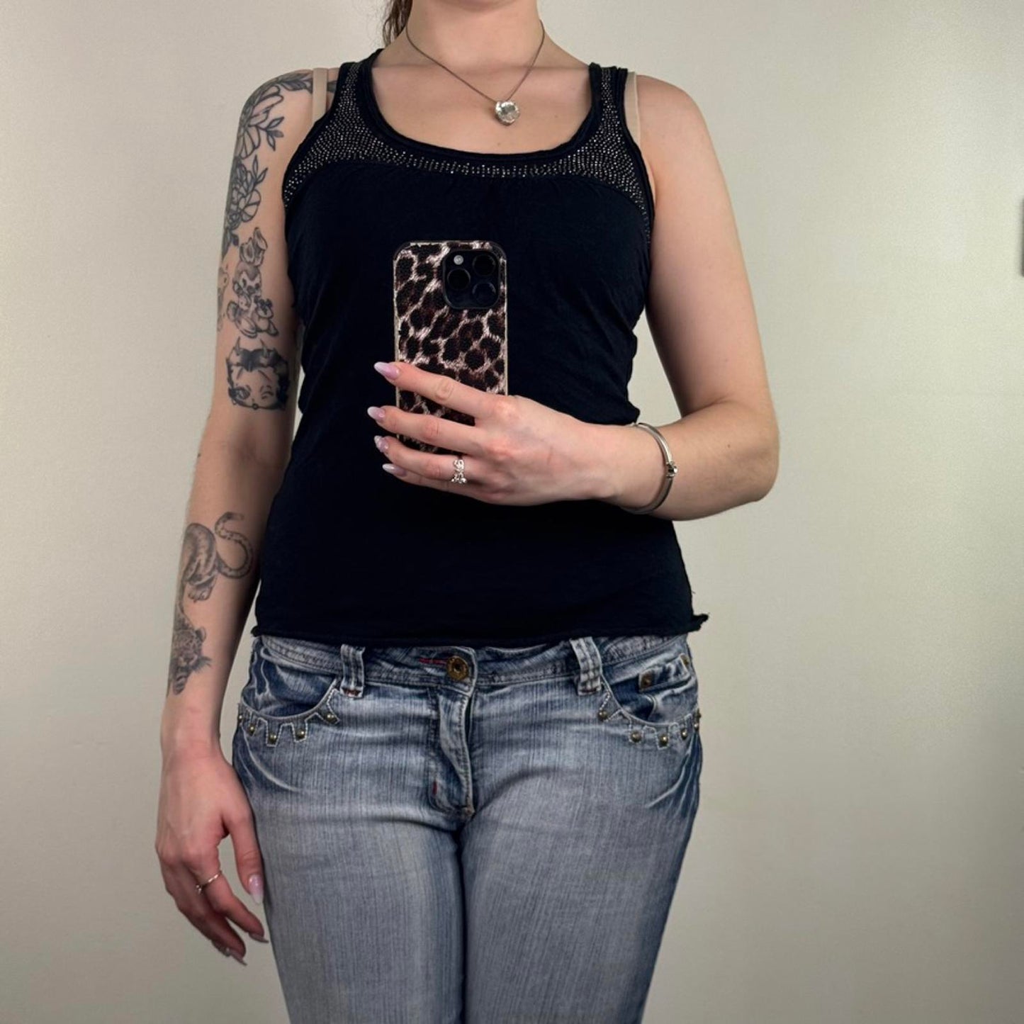 Y2K vintage tank top studded round neckline archive black flattering fit
