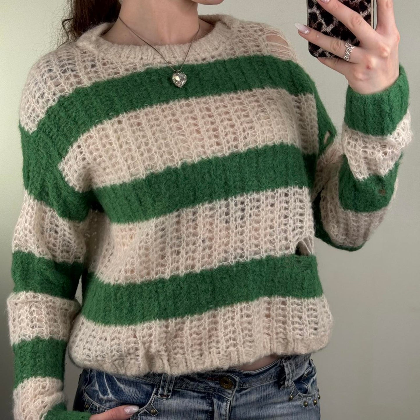 AllSaints alpaca wool blend Britt jumper chunky knit distressed stripe