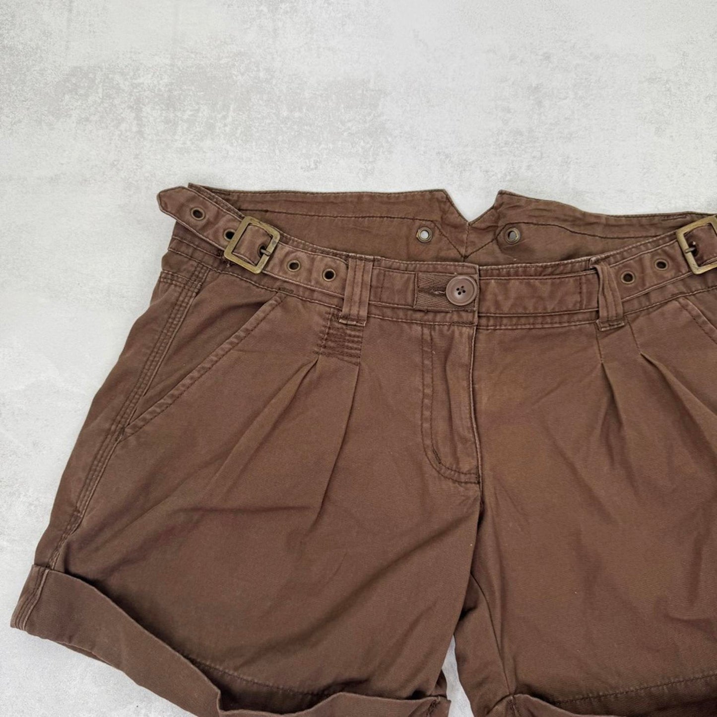 Y2K vintage low rise mini shorts chino buckle grommet turned up hem cargo pocket