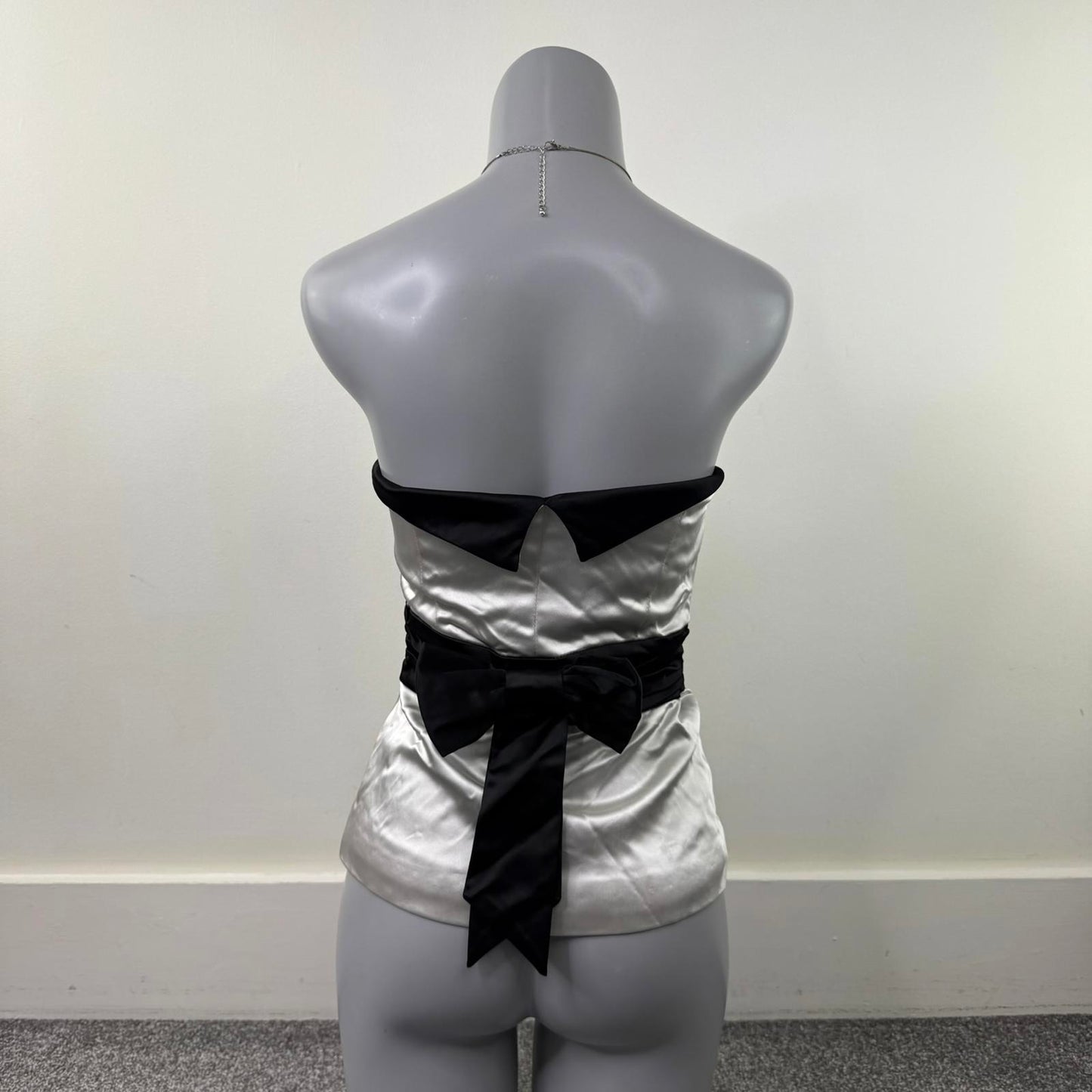 Y2K vintage strapless top satin bow bustier party going out boned