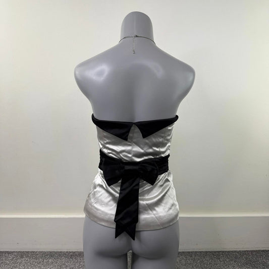 Y2K vintage strapless top satin bow bustier party going out boned