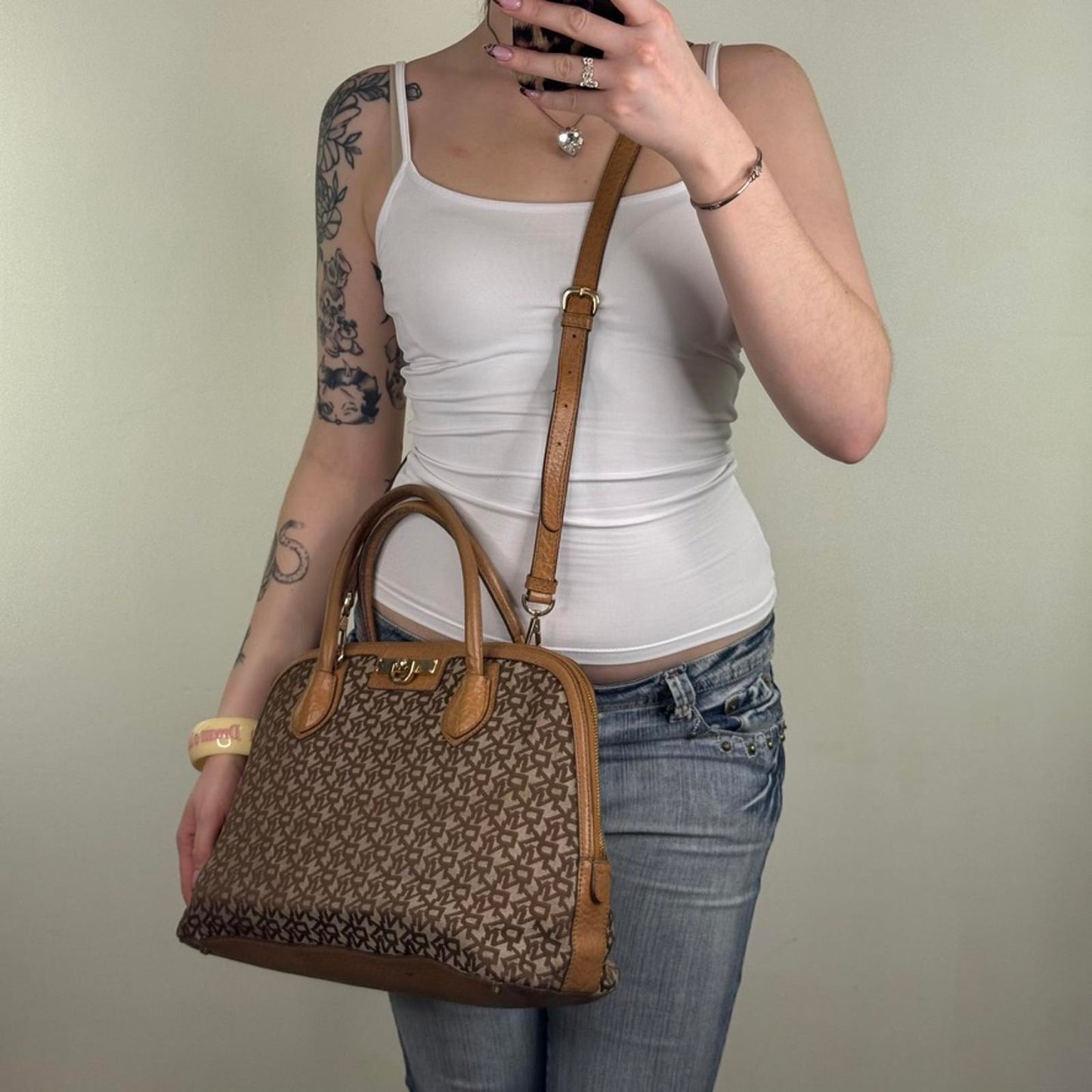 DKNY crossbody bag handbag canvas faux leather large