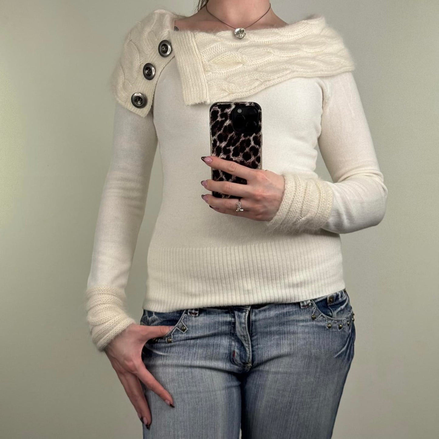 Y2K vintage Jane Norman jumper roll neck knitted cable knit angora wool blend