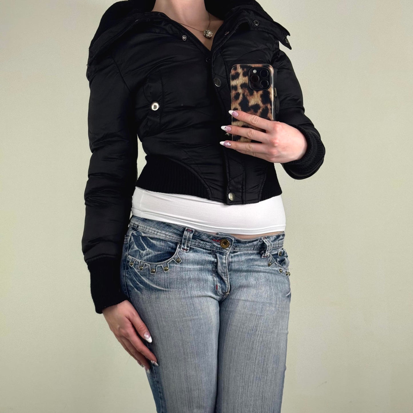 Y2K vintage zip up bomber jacket cropped short length high neck puffer