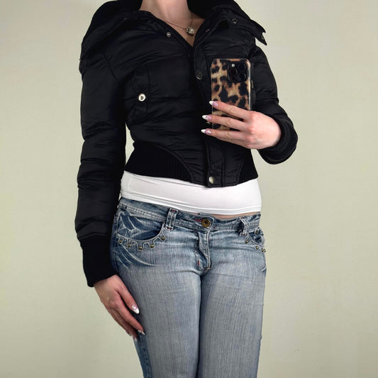 Y2K vintage zip up bomber jacket cropped short length high neck puffer