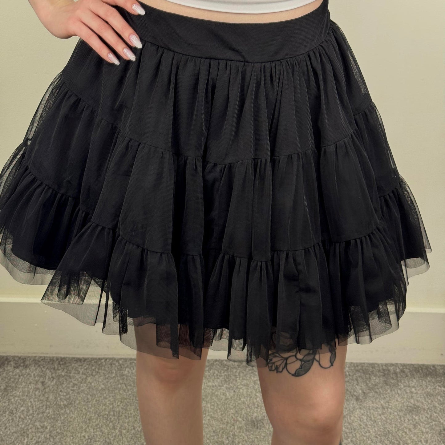 Y2K vintage New Look mesh overlay mini skirt a line double layered black tutu