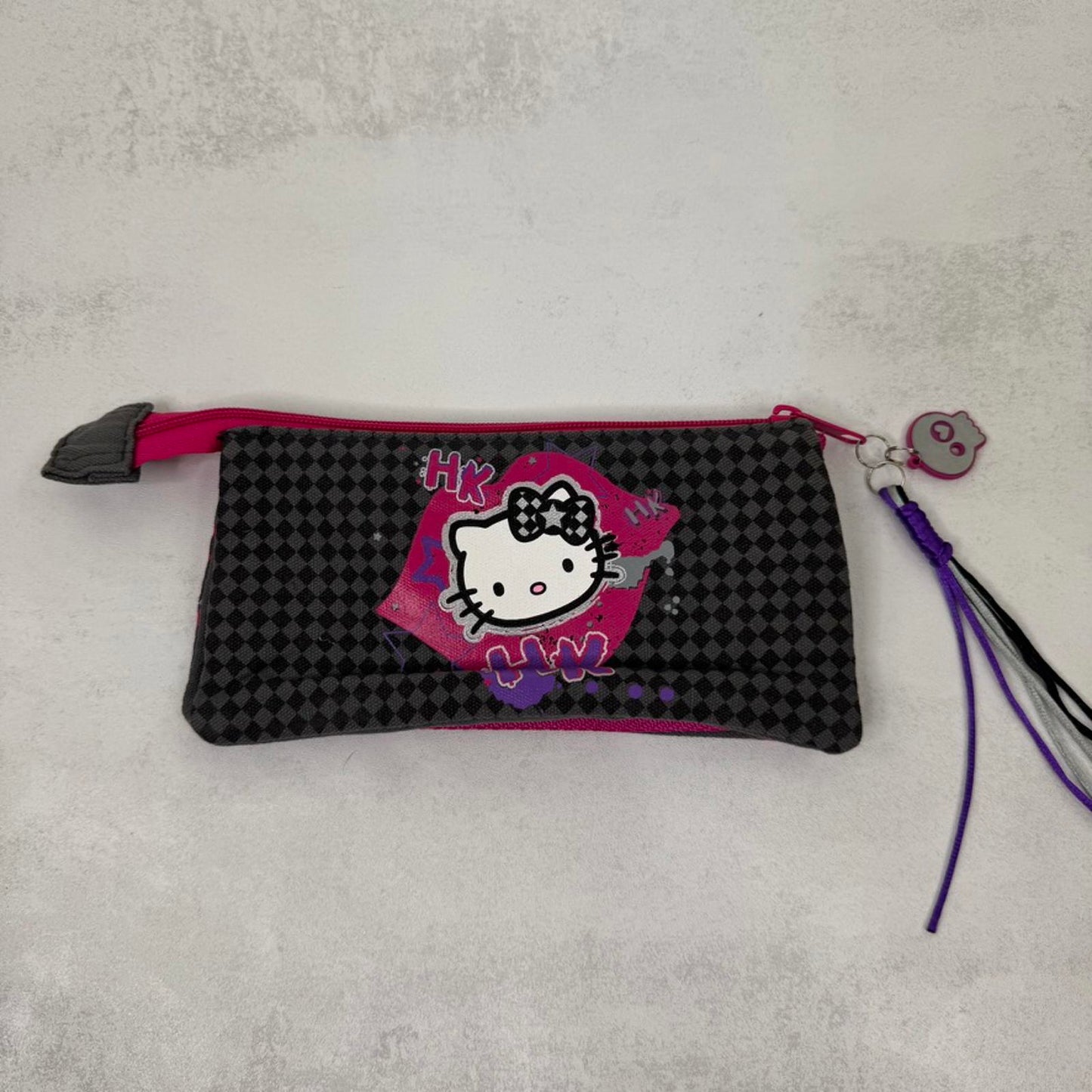 Vintage Hello Kitty Sanrio pencil case / makeup bag star charm skull