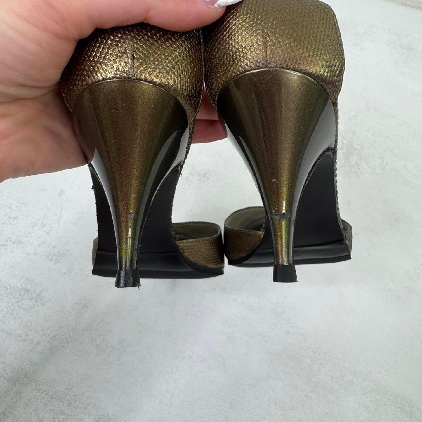 Y2K vintage Gucci by Tom Ford Gold Leather Heels with Ankle Strap Snake