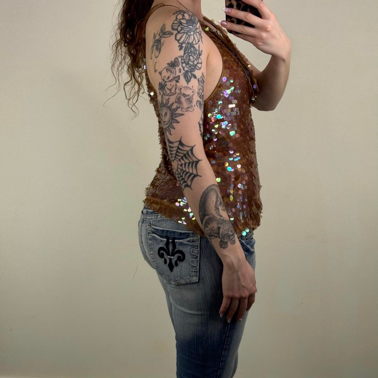 Y2K vintage 100% silk tank top embellished cowl neck party festival strappy