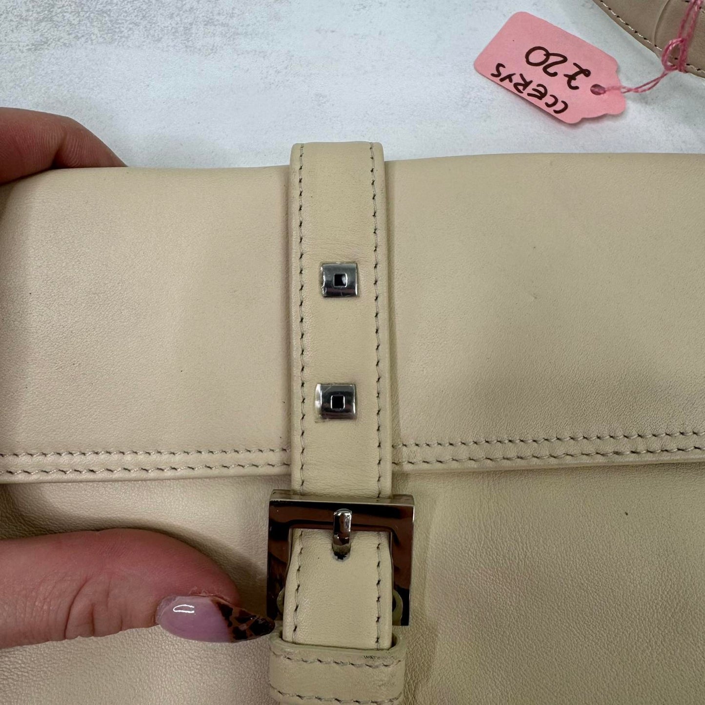 Y2K vintage shoulder bag with matching cosmetic bag cream silver studded
