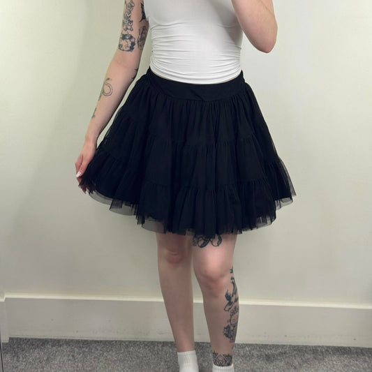 Y2K vintage New Look mesh overlay mini skirt a line double layered black tutu