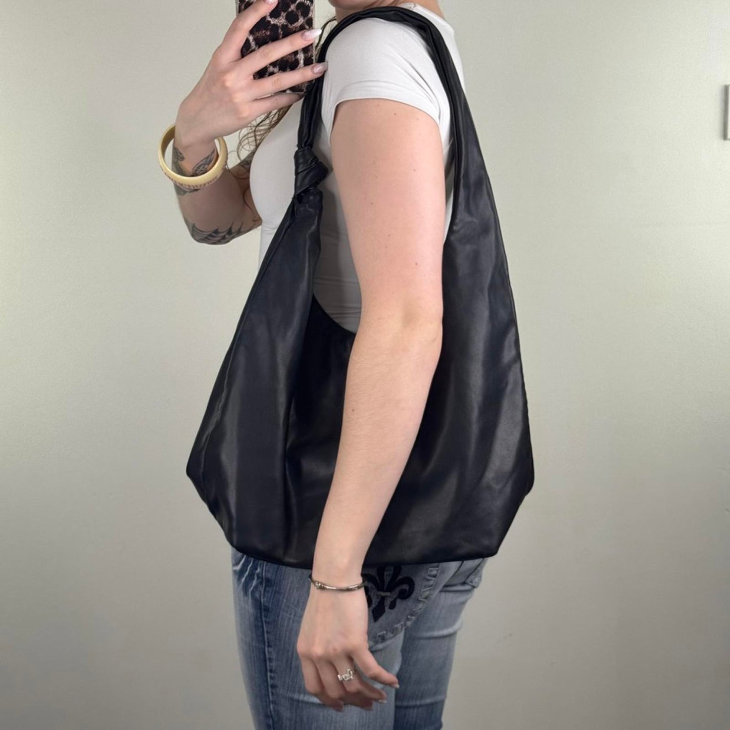 DKNY shoulder bag faux leather slouchy large black