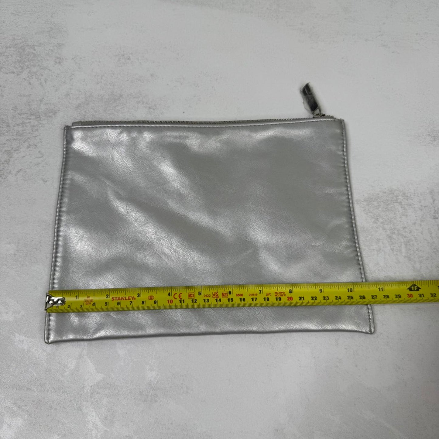 Mugler Parfums large cosmetic bag wash clutch silver grey star faux leather