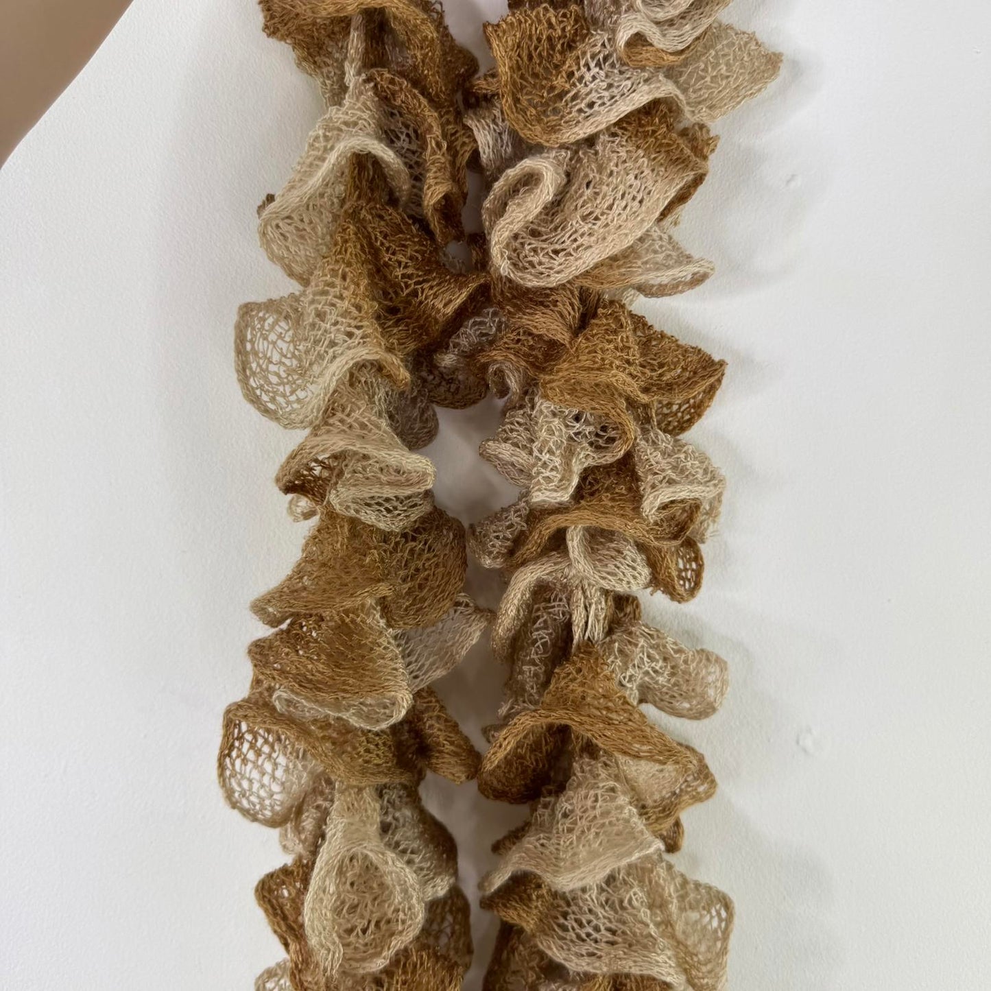 Y2K vintage knitted ruffle scarf layered beige cream knit