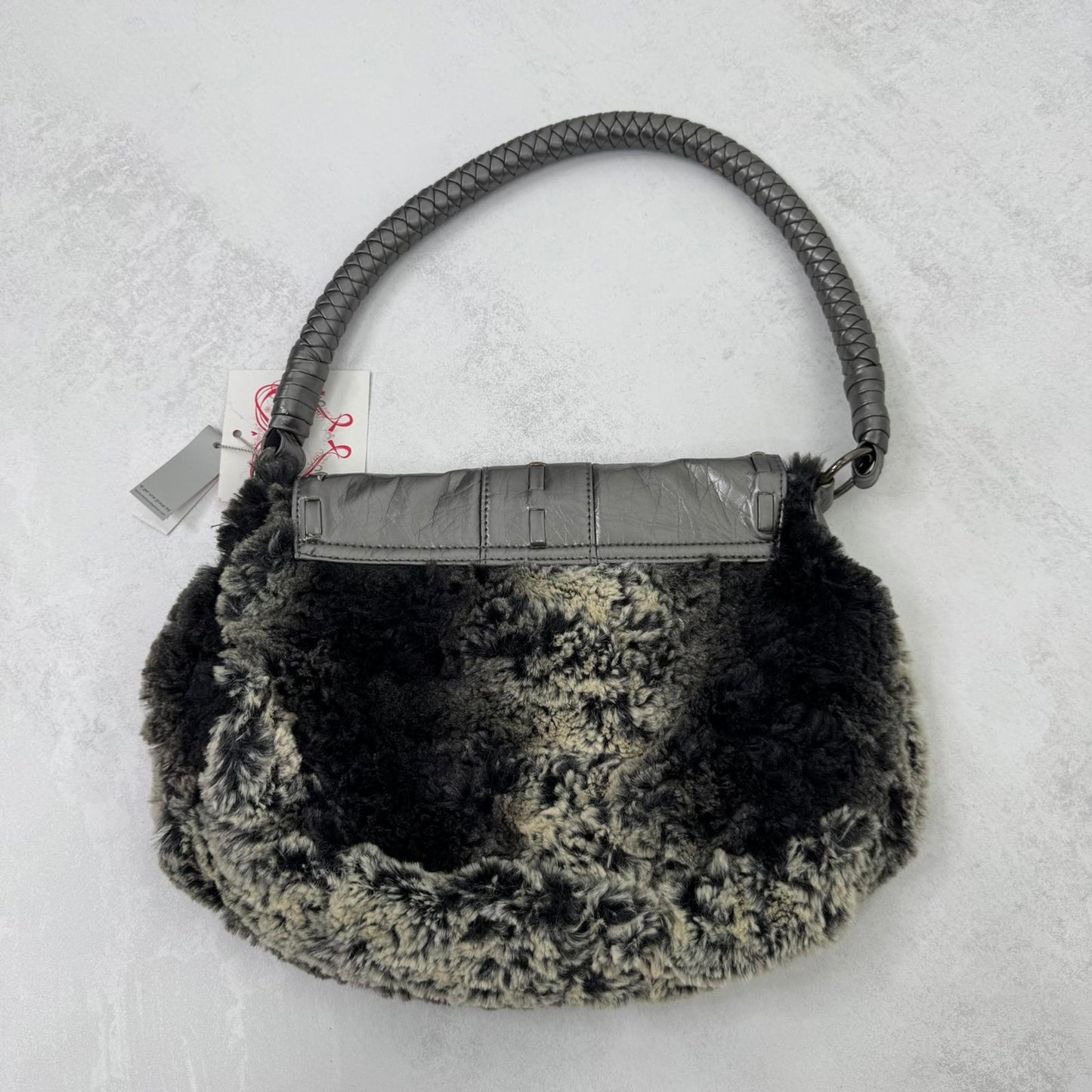 Y2K vintage Per Una shoulder small bag faux fur / leather metallic braided mini