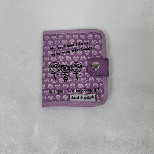 Y2K vintage David & Goliath wallet purse purple funny boyfriend slogan