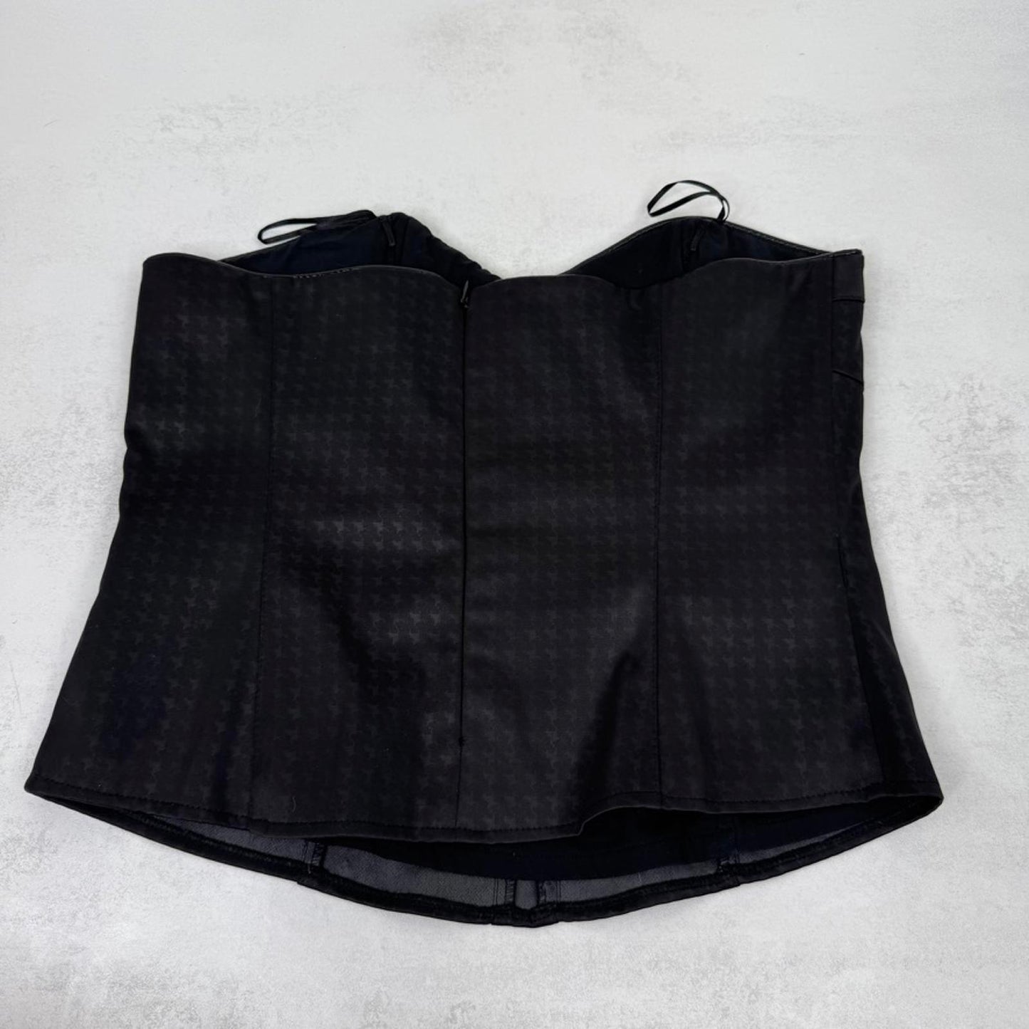 Y2K vintage houndstooth bustier top bow strapless fitted black gold