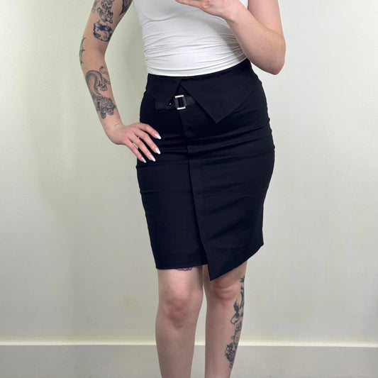 Vintage Karen Millen midi skirt above knee length buckle tailored black office