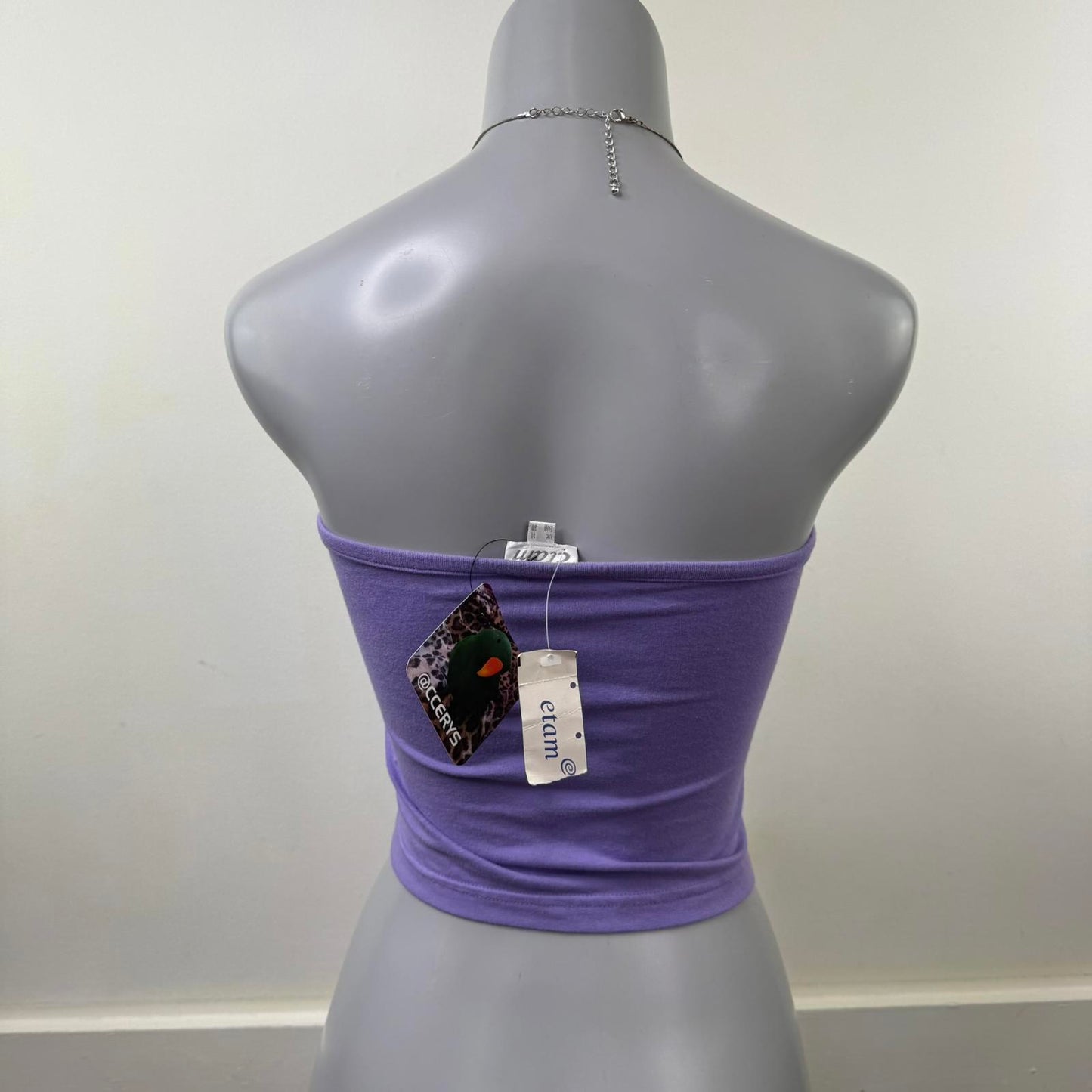 Y2K vintage Etam strapless top v hem stretchy boob tube lilac basic fitted
