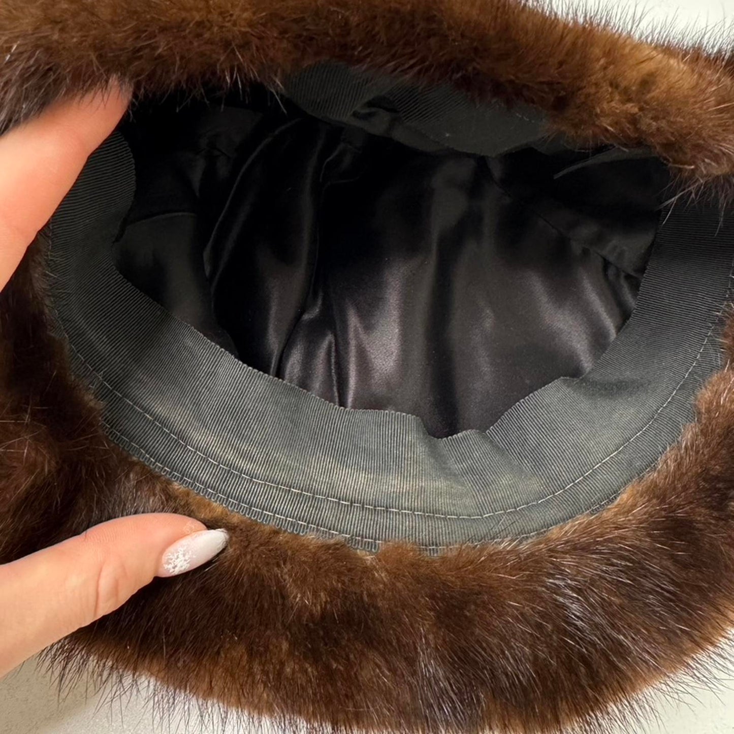 True vintage genuine fur bucket hat brown real winter