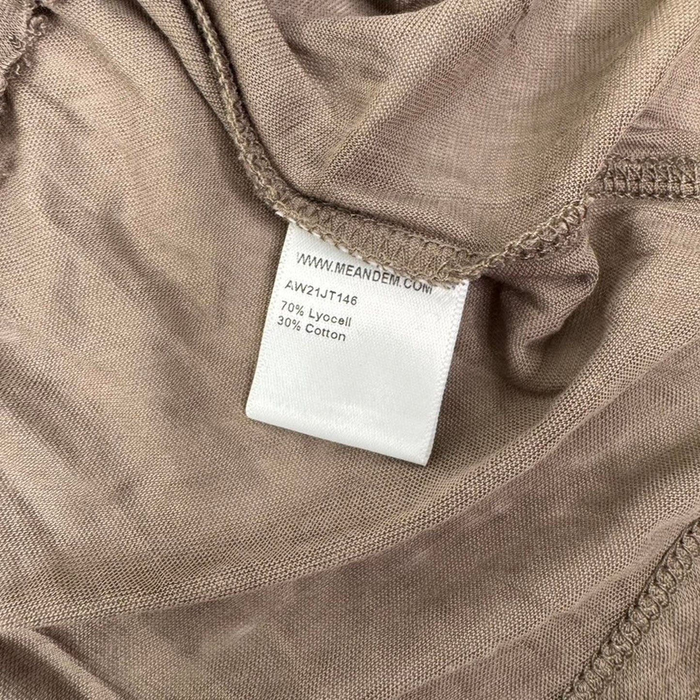 ME+EM sheer long sleeve top fraying hem light brown layering basic